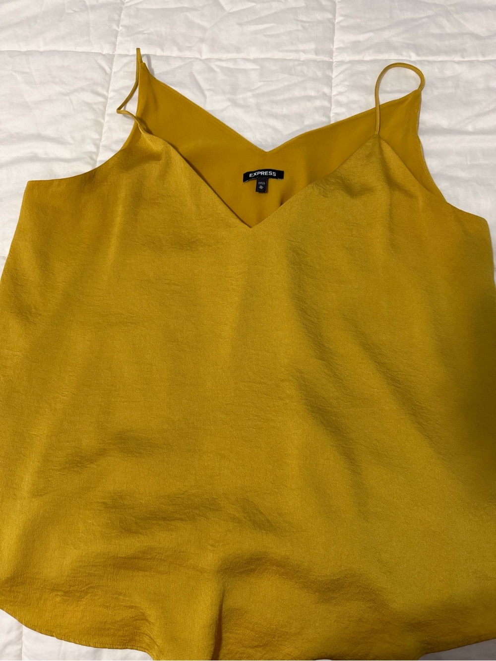 Express Women's Mustard Gold V-Neck Satin Cami